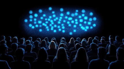 Audience silhouette watching a captivating light display in a dark environment, highlighting the interaction between viewers and the performance.