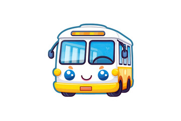 A bus adorned with a smiley face and heart illustration on its side is ideal for children's book illustrations and transportation related designs. Generative AI