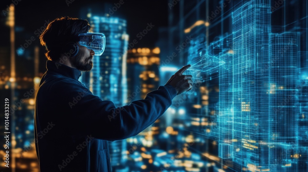 Fototapete an augmented reality architect creates futuristic buildings in a high-tech urban environment using a