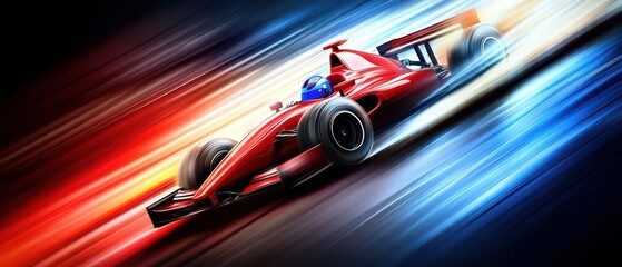 Fototapeta premium Dynamic racing car speeding through an abstract colorful background, showcasing speed and performance in a vibrant, energetic setting.