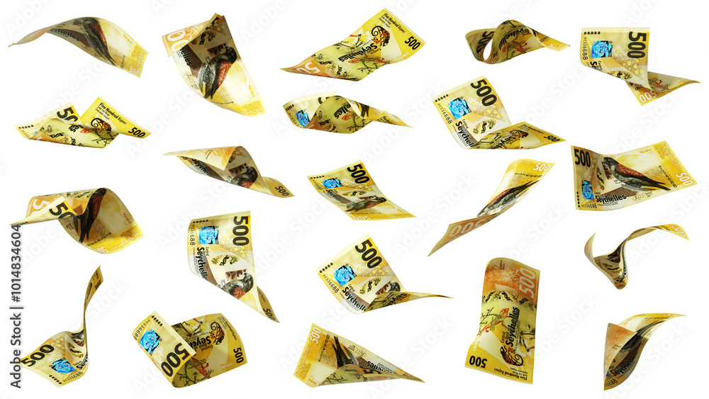 Aufkleber 3D rendering of Seychellois Rupee notes flying in different angles and orientations isolated on transparent background
