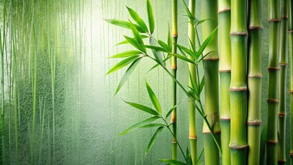 Naklejka premium Green bamboo with stems and leaves behind frosted glass, bamboo, green, fog, stems, leaves, behind, frosted glass, nature