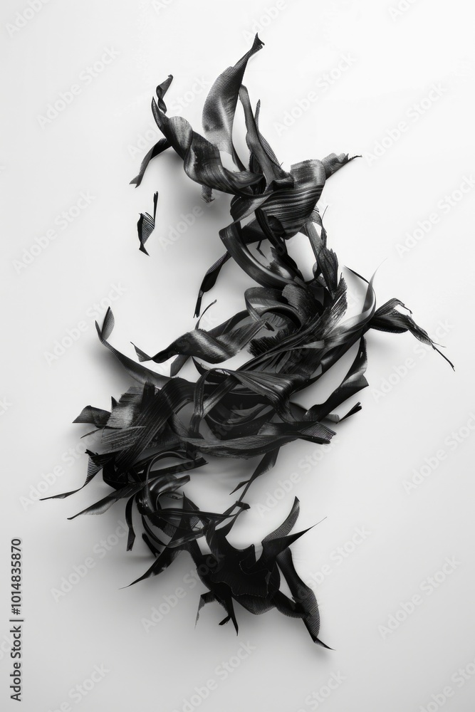 Poster a collection of feathers in monochrome tones, perfect for use in designs where texture and simplicit