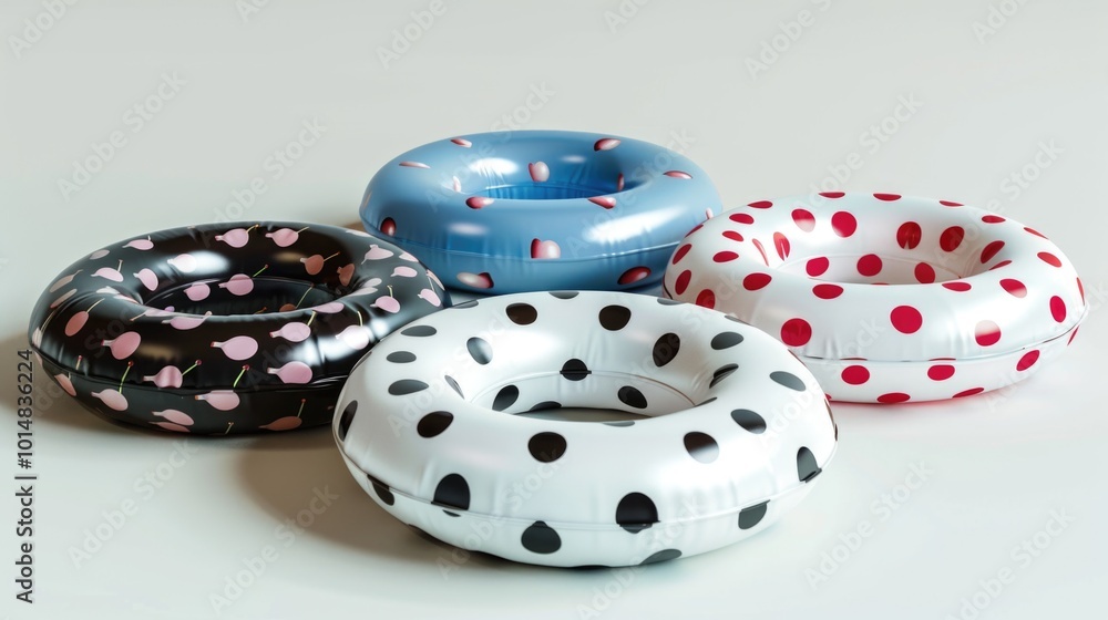 Poster Three colorful inflatable donuts with polka dot patterns