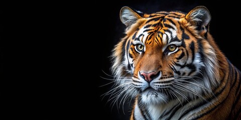 Fototapeta premium Hand-Drawn Tiger Portrait on Black Background - Colorful Graphic Art for Wildlife Enthusiasts