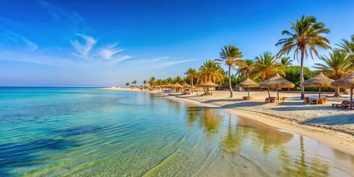 Sunny beach day on Djerba Island in Tunisia, Djerba, island, Tunisia, Africa, Mediterranean, travel, destination