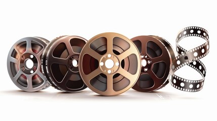 Obraz premium A collection of vintage film reels placed side by side, ideal for photography or cinematography projects