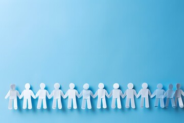 Paper People Holding Hands on Blue Background - Cooperation Concept Design