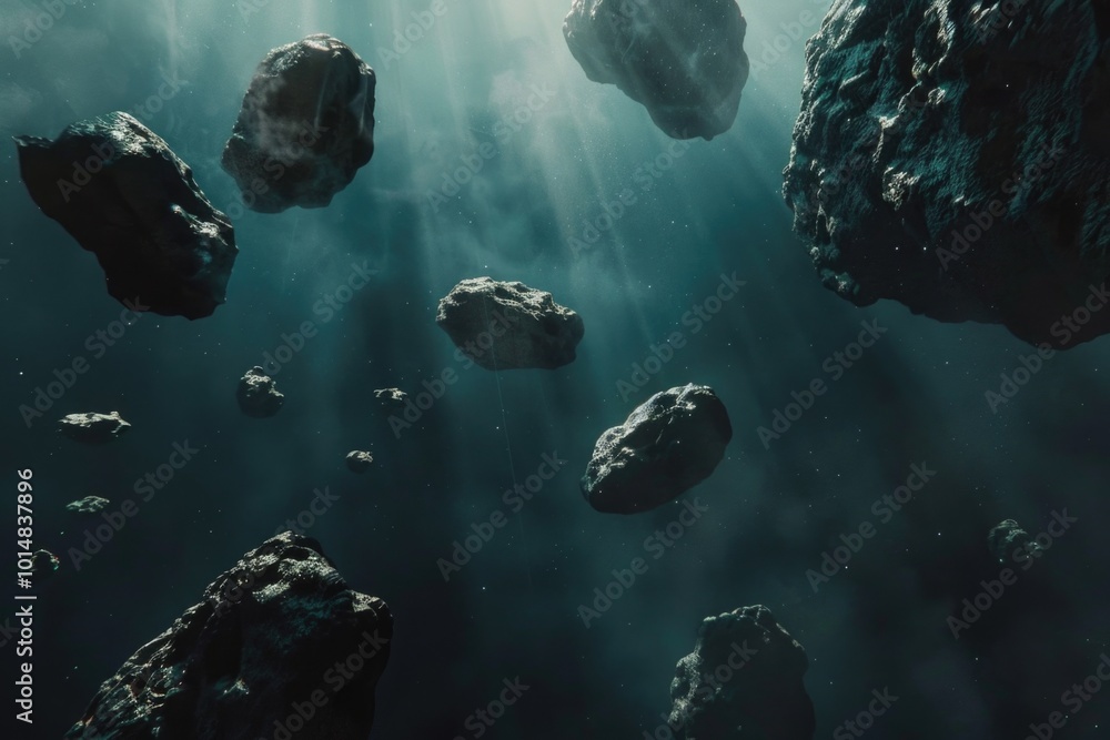 Poster a group of rocks floating on the surface of the ocean