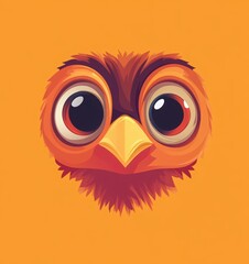 Fototapeta premium cute cartoon turkey face on orange background. happy thanksgiving holiday card design. funny and cheerful cartoon chicken isolated on brown color background. 