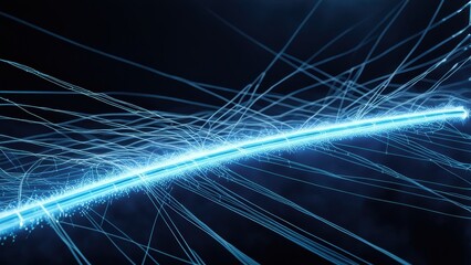 A dynamic, glowing blue energy wave against a dark background, representing technology or science.