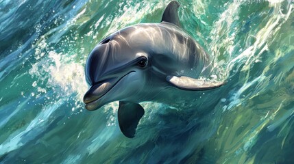 Obraz premium Dolphin Swimming in Blue Water