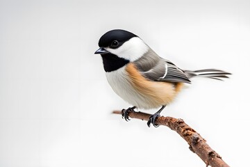 Black capped chickadee on white background, AI Generated