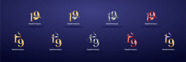 Luxury Logo 19th, 19th Elegant years happy anniversary, Creative design template for celebration, birthday, greeting and invitation. Gold color