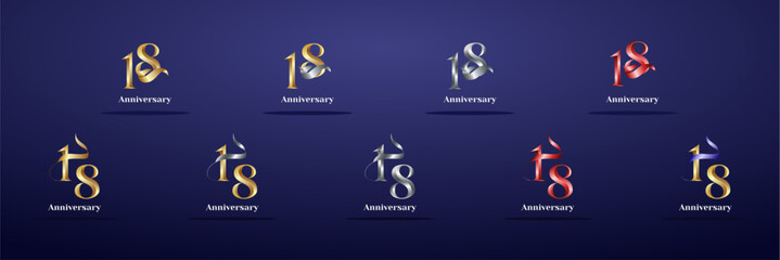 Luxury Logo 18th, 18th Elegant years happy anniversary, Creative design template for celebration, birthday, greeting and invitation. Gold color