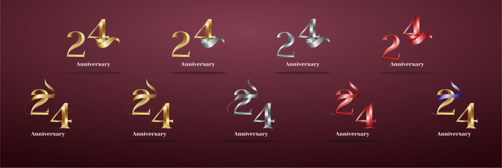 Luxury Logo 24th, 24th Elegant years happy anniversary, Creative design template for celebration, birthday, greeting and invitation. Gold color
