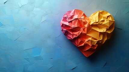 Colorful low-poly origami heart, a rainbow color palette