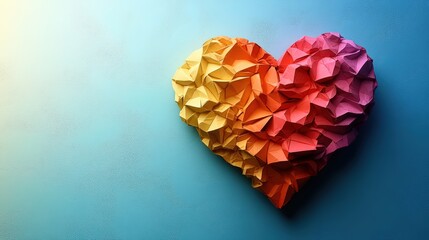 Colorful low-poly origami heart, a rainbow color palette