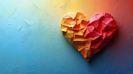 Colorful low-poly origami heart, a rainbow color palette