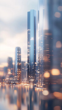 blurred background of a futuristic skyscraper with reflective glass