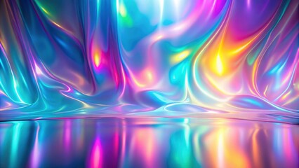 Naklejka premium Holographic neon shiny background in minimalist style featuring millennial colors, holographic, neon, shiny