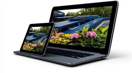 Responsive website layout adjusting seamlessly between desktop, tablet, and mobile views, [cross-platform interface], [web design].