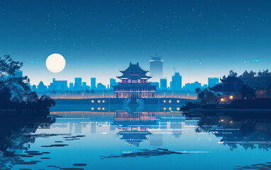 Minimalist graphic illustration of city and building Outlines