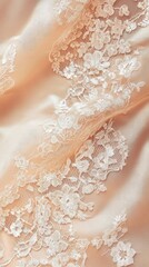 Fototapeta premium Elegant fabric featuring delicate lace details, perfect for fashion or wedding-themed designs.