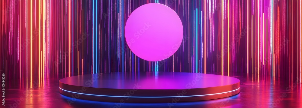 Poster 3. **digital innovation hub:** visualize a striking neon-lit podium with a holographic projection, p