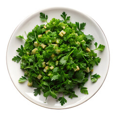 Marjoram in a white dish on transparent background