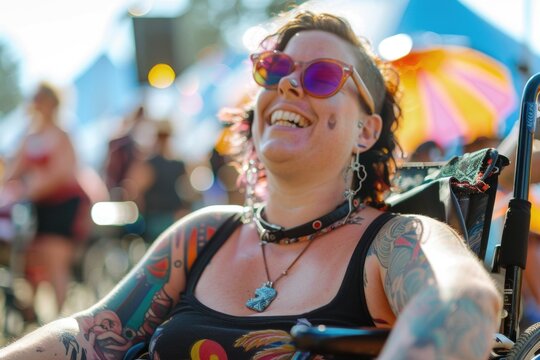 A person with disability uses a wheelchair and has a unique tattoo on their arm, promoting individuality and self-expression