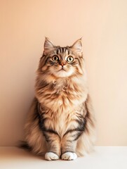 A Siberian cat sitting and looking to camera