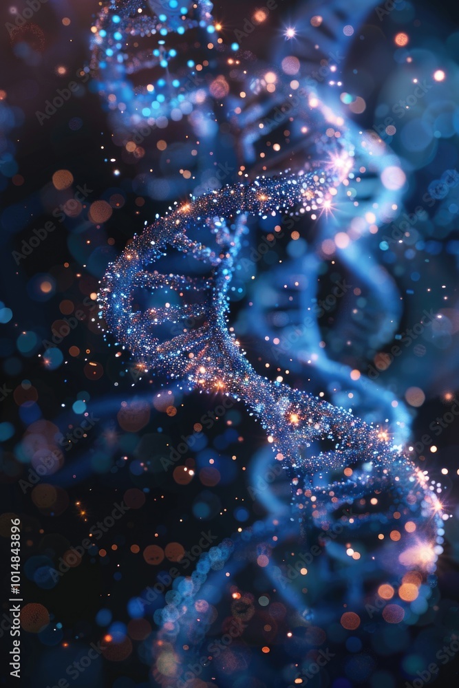 Poster a close-up view of two complementary strands of dna intertwined