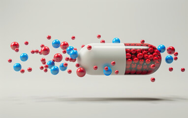Fototapeta na wymiar 3D rendered background of drug capsule advertisement