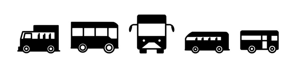 Bus Icon Set for Public Transportation, School, and Traffic Signag