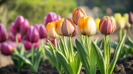 Colorful Tulips in a Garden