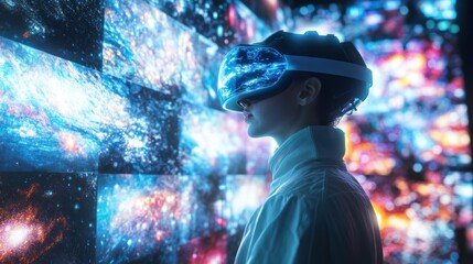 A person with smart glasses in a virtual room 1