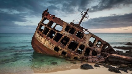 shipwreck on marine beach