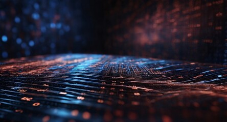 An abstract digital background with binary code and AI algorithms running in the background