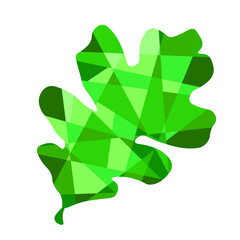 Green spring Oak leaf template design in trendy Low Poly abstract style. Oak leaf isolated white background. Vector illustrtaion. 