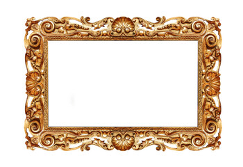 Antique golden picture frame isolated on white background.