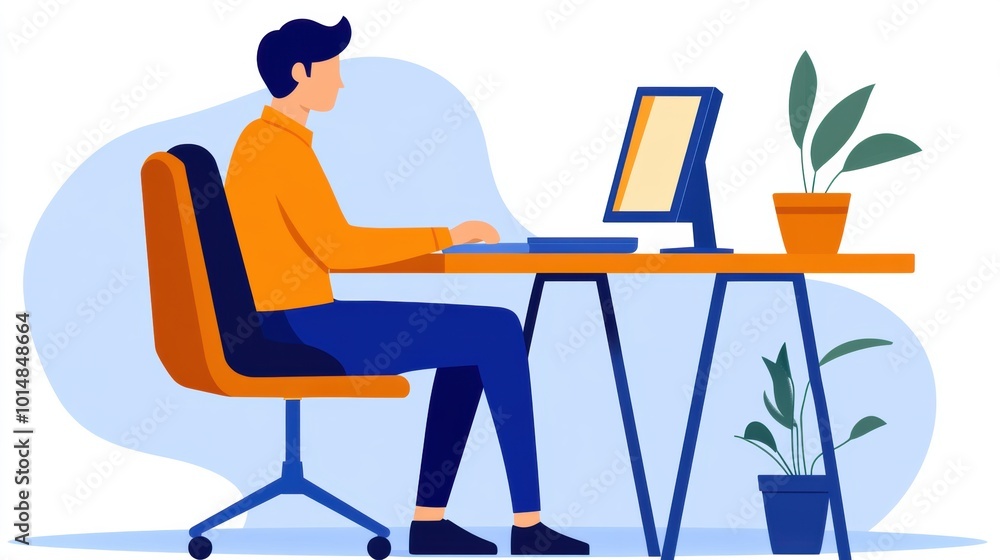 Aufkleber man working at desk with computer in modern office setting, ai