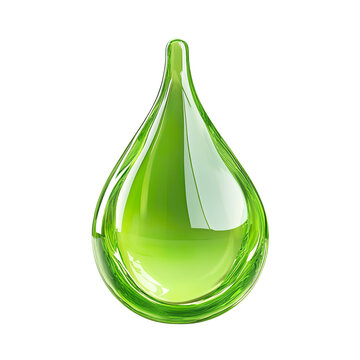 Detailed organic rounded green drop isolated on transparent background