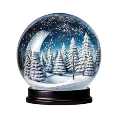 Snow Globe Featuring Winter Scene with Snowy Pine Trees.