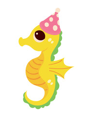 seahorse with birthday party hat