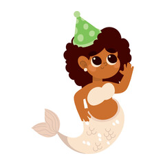 mermaid with birthday party hat