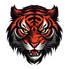 Obraz premium Tiger on White Background. Black and Red colors