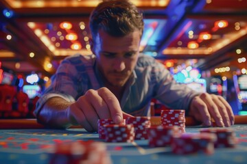 A person playing cards in a casino setting, ideal for use in marketing materials or news articles about gaming and entertainment