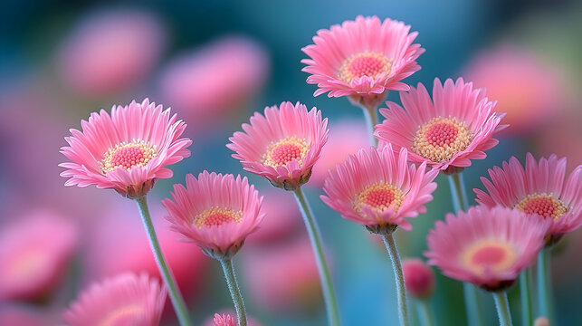 A close-up of pink erigeron blooms a soft, blurred background