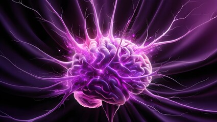 An aesthetically arresting abstract picture with a deep black background that resembles a neuron structure erupting i colourful hues